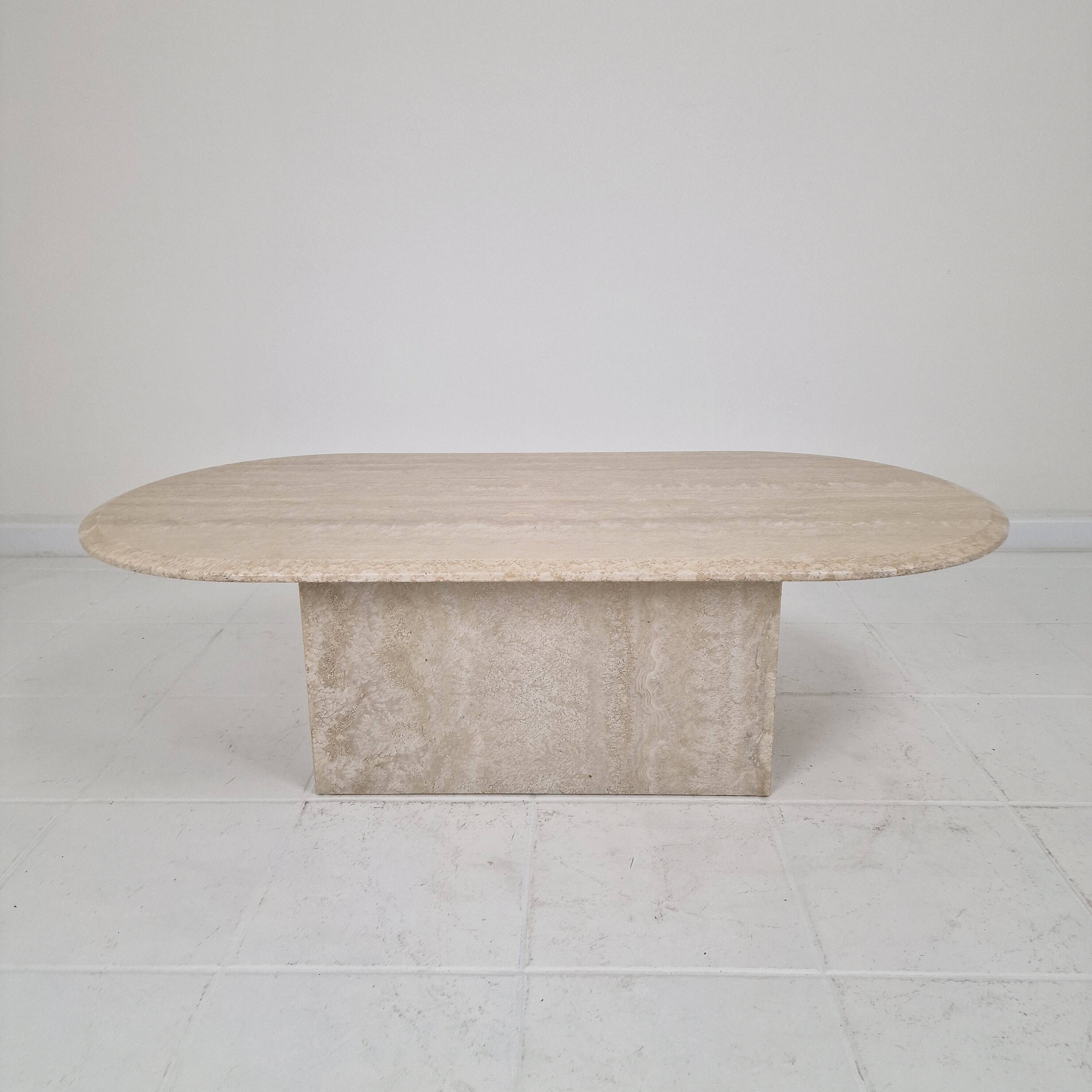 Italian Oval Travertine Coffee Table – Natural Elegance with Sculptural Sty