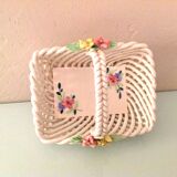 Empty pocket basket in woven white ceramic / vintage 60s-70s