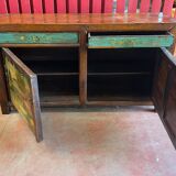 Buffet ancien en bois d'orme avec un décor peint de Paysages Lacustres