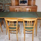 1950s table with 2 extensions and 6 bistro-style chairs