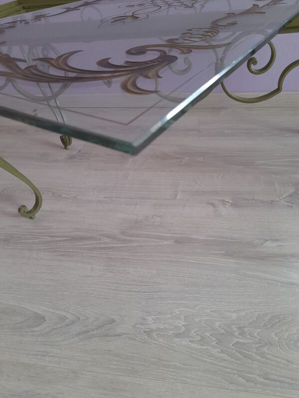 Table basse verre et fer forgé. année 1950 / 1960
