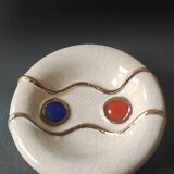 Round beige ashtray in crackled earthenware from Longwy/signed