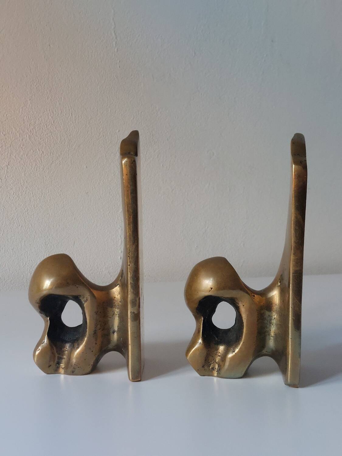 Super rare pair of brutalist brass bookends by David Marshall.