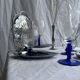 Set of 3 large blue stemmed glasses and 3 small blue stemmed glasses