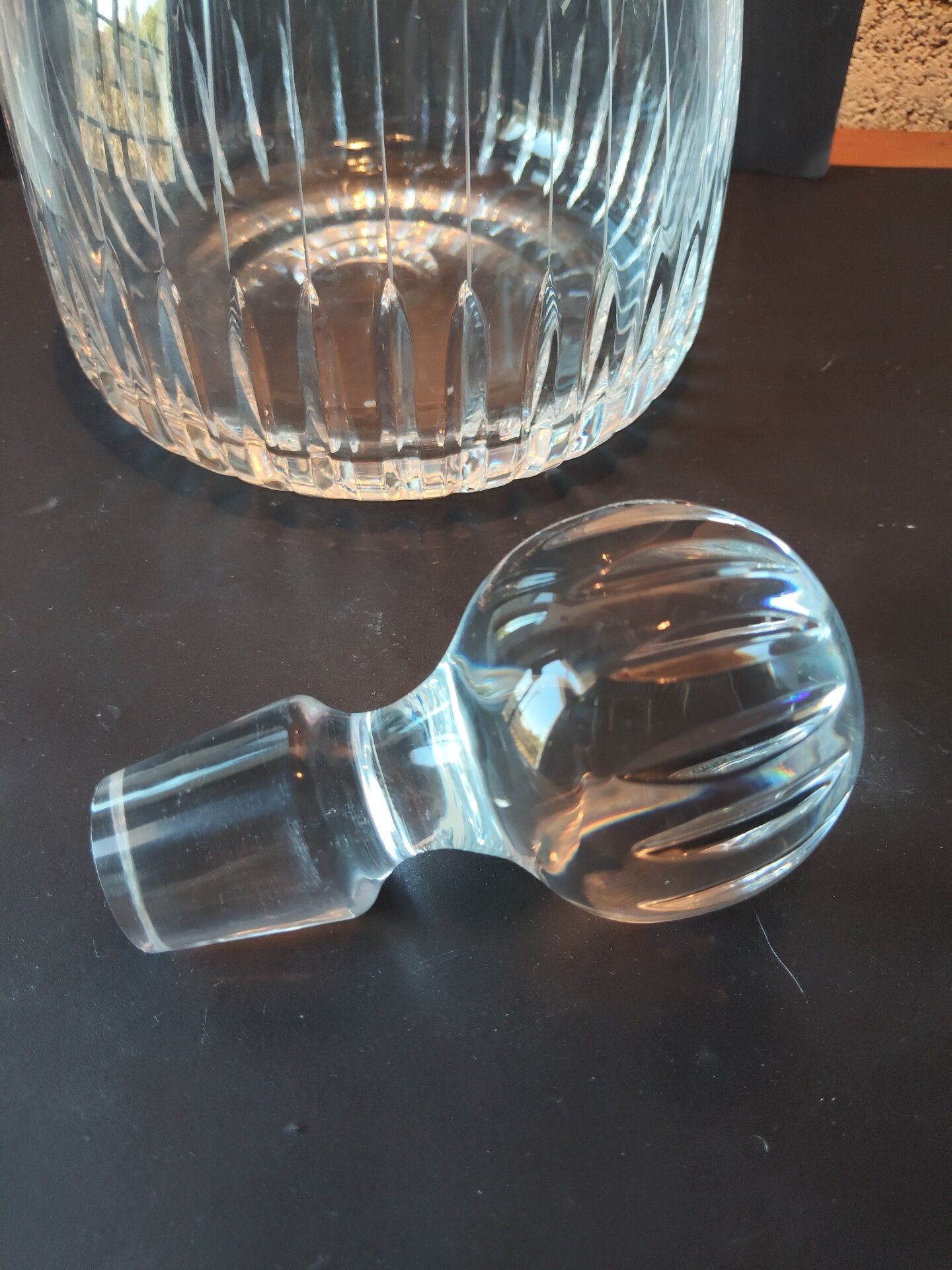 Vintage cut crystal carafe, ball stopper.