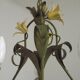 French Vintage 3 Light Cage Chandelier Hand Painted Floral Design