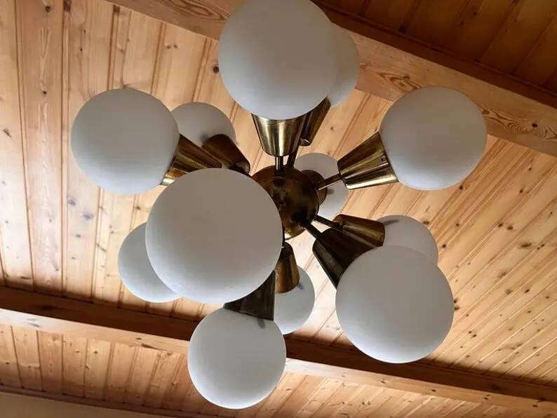 Space Age brass Design Chandelier Sputnik by Kamenicky Senov, 1970s