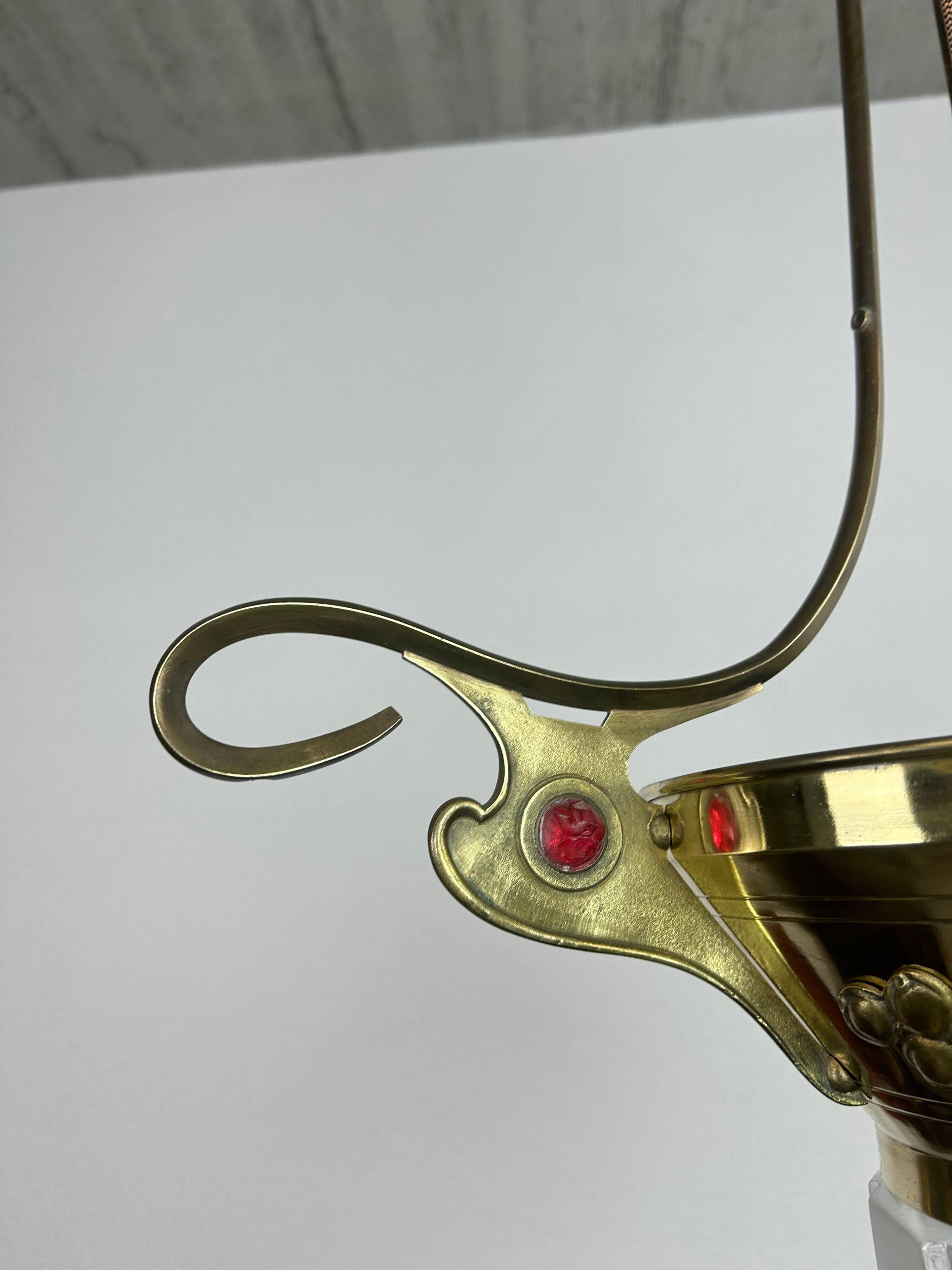Lustre Jugendstil en laiton avec cristaux rouges