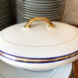 table service art deco limoges porcelain white border blue and gold 61 pieces signed