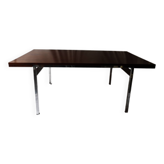 extendable metal and rosewood dining room table, design 1970