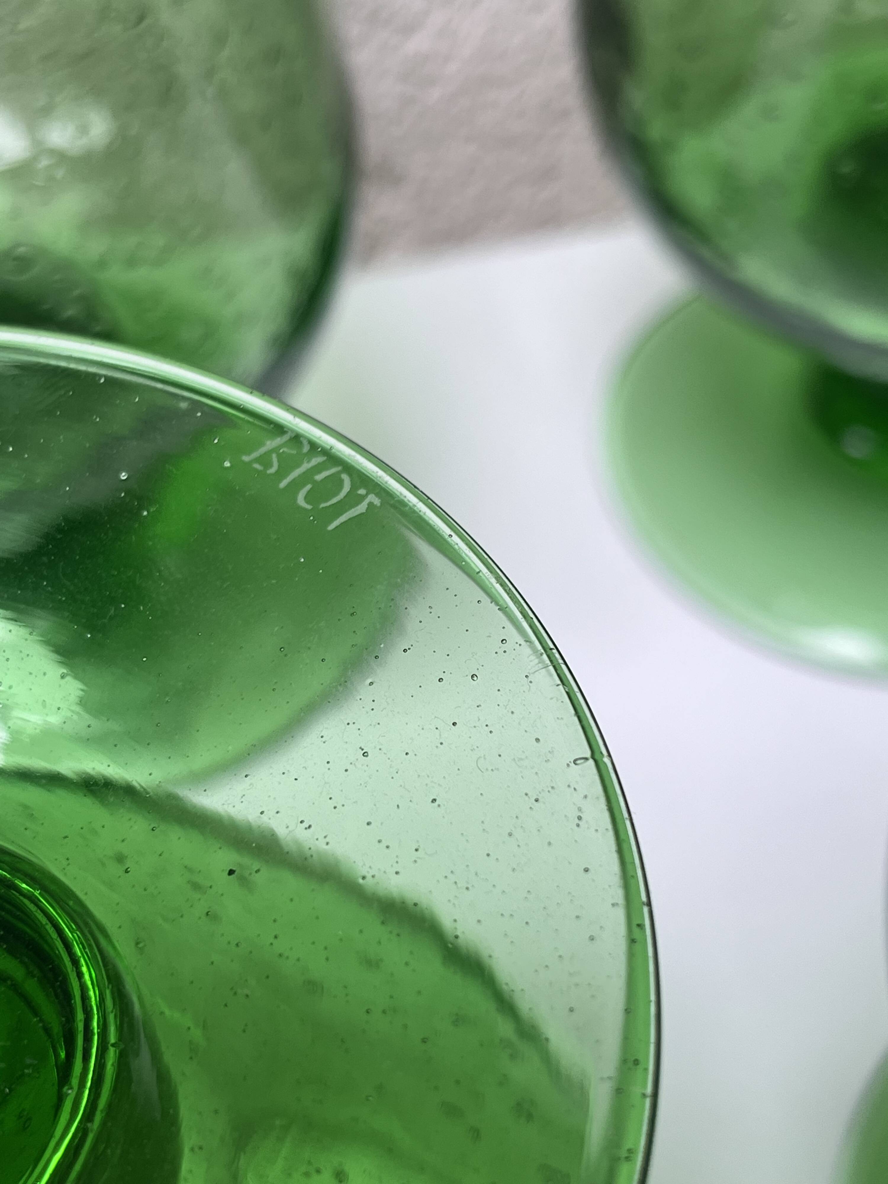 Blown glass stemmed glasses, biot