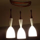 Scandinavian pendant lamp vintage, teak and opaline glasses, 50s