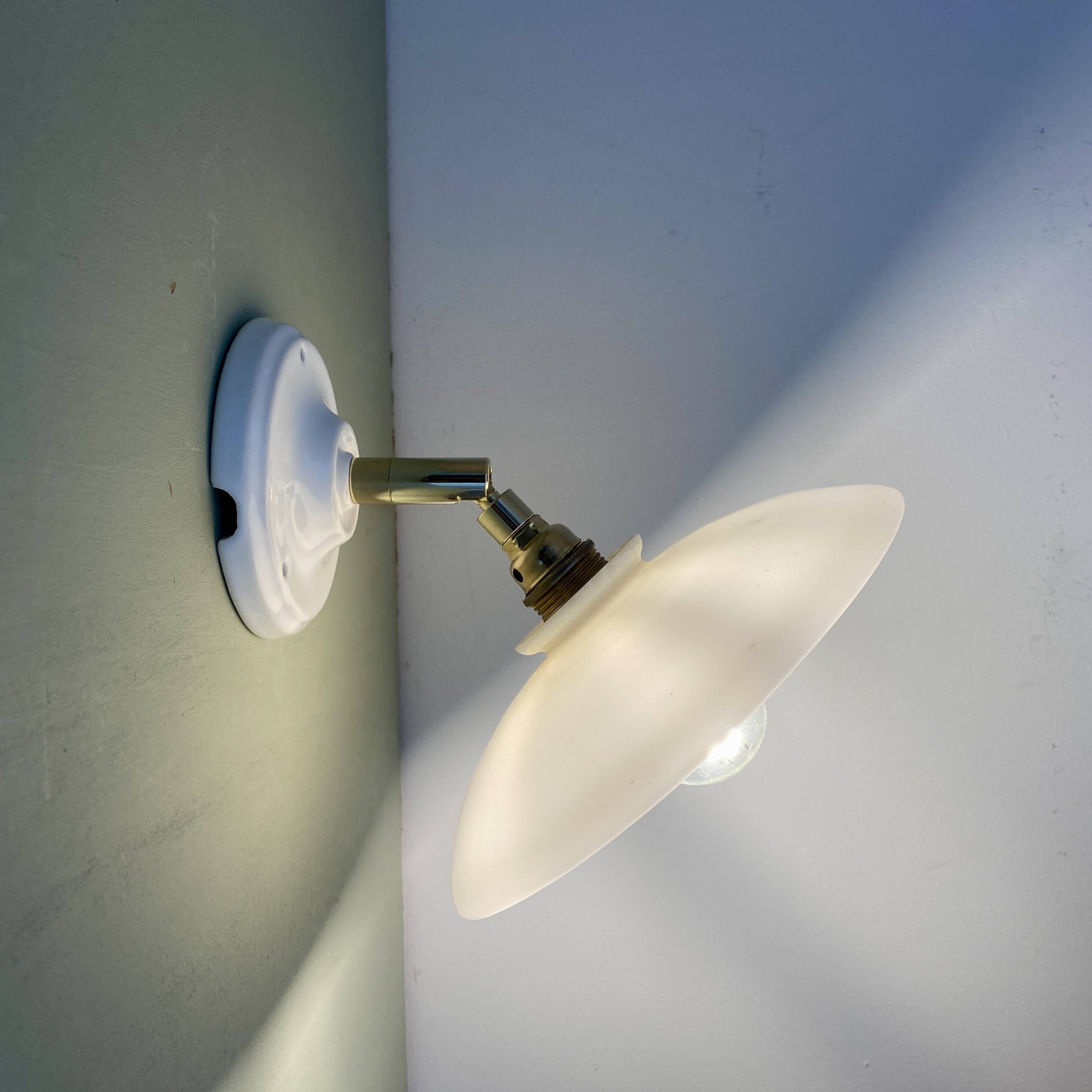 Vintage white opaline lampshade wall lamp