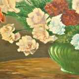 Oil on panel bouquet of carnations signed