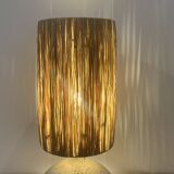 Vintage lamp base in beige-grey ceramic stoneware with raffia lampshade, 1970s