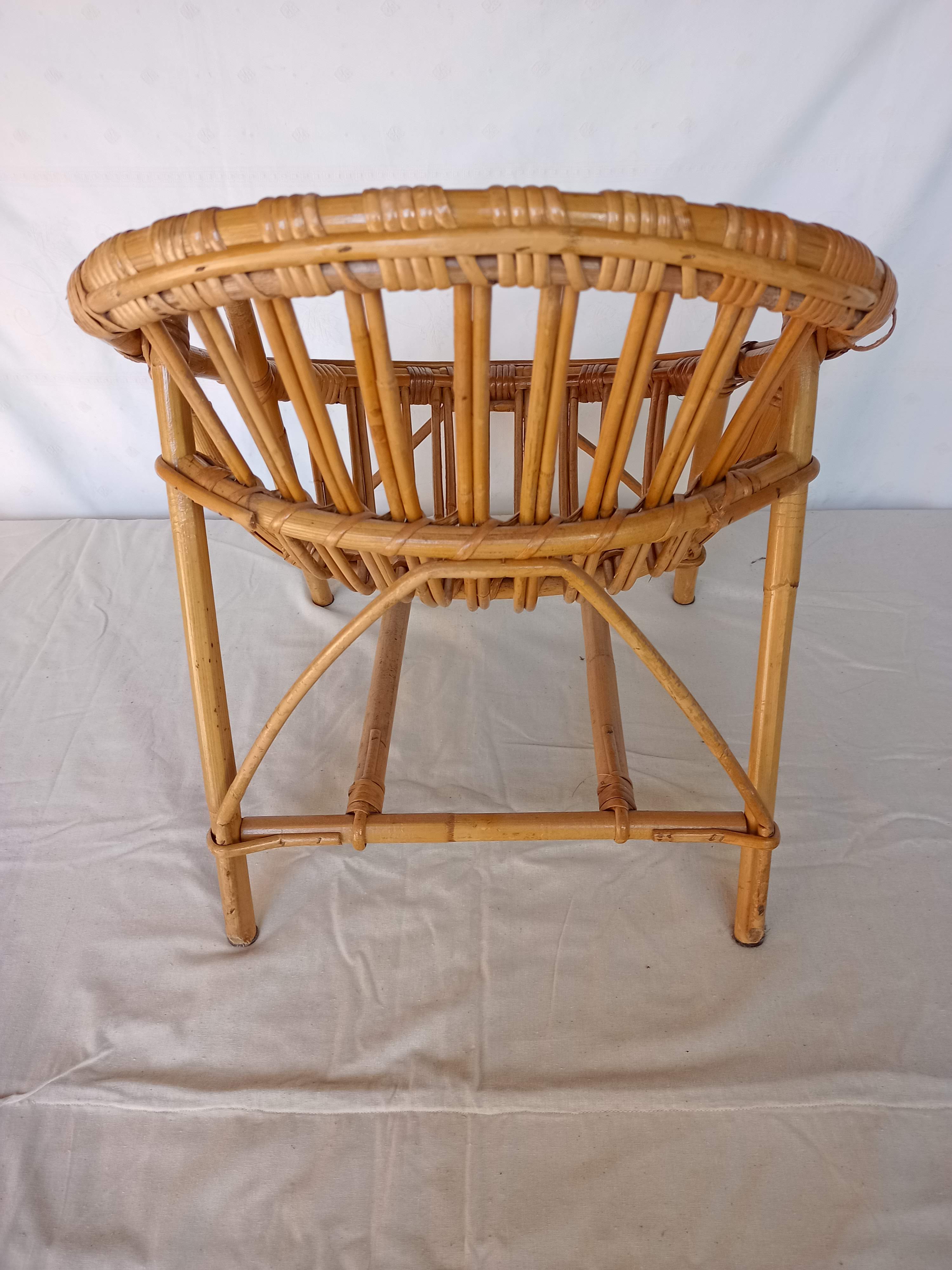 Vintage bamboo children's armchair and cushion