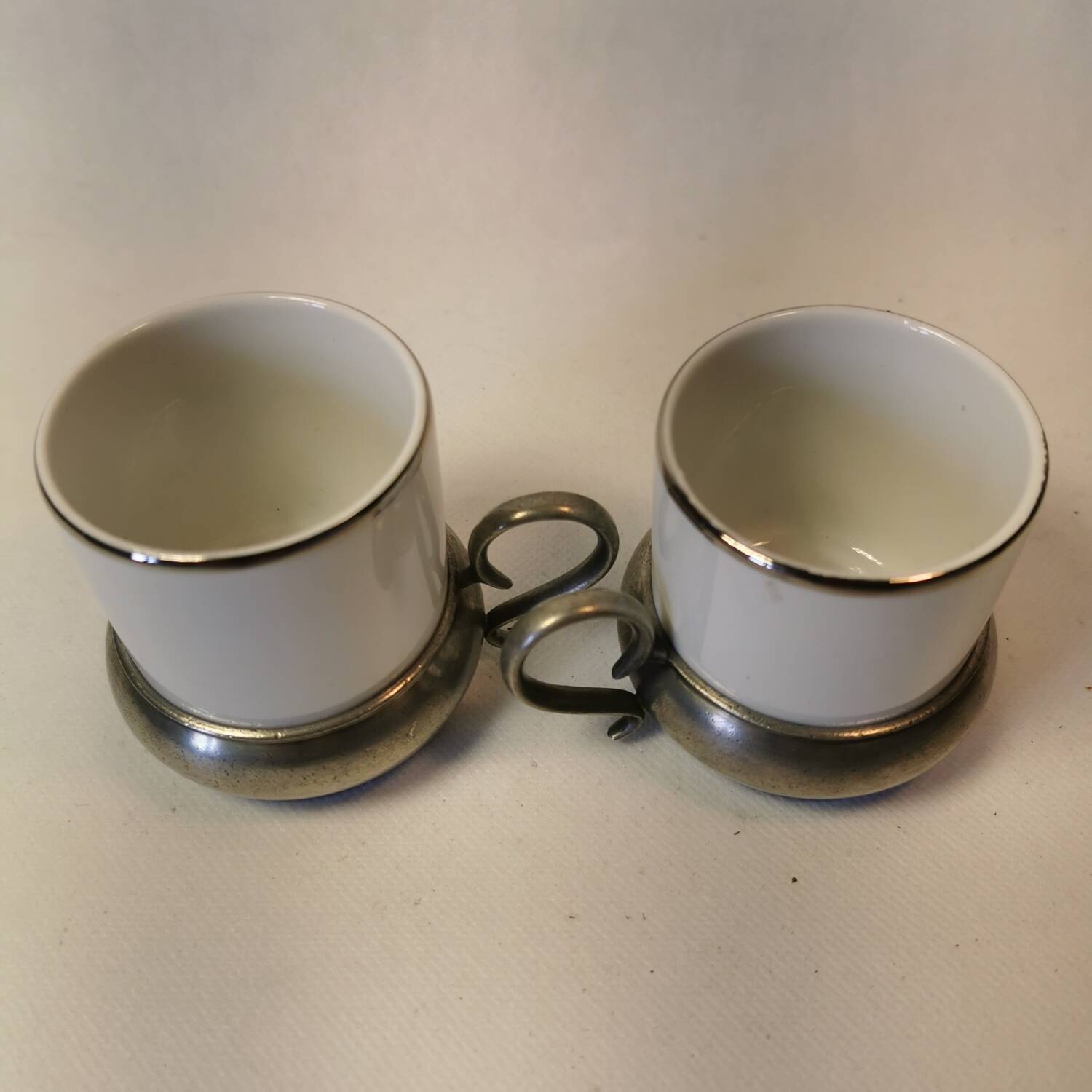 Charming vintage Italian espresso coffee cups White Porcelain and silver base