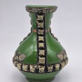 Antique green glazed ceramic vase with relief decoration – Europe