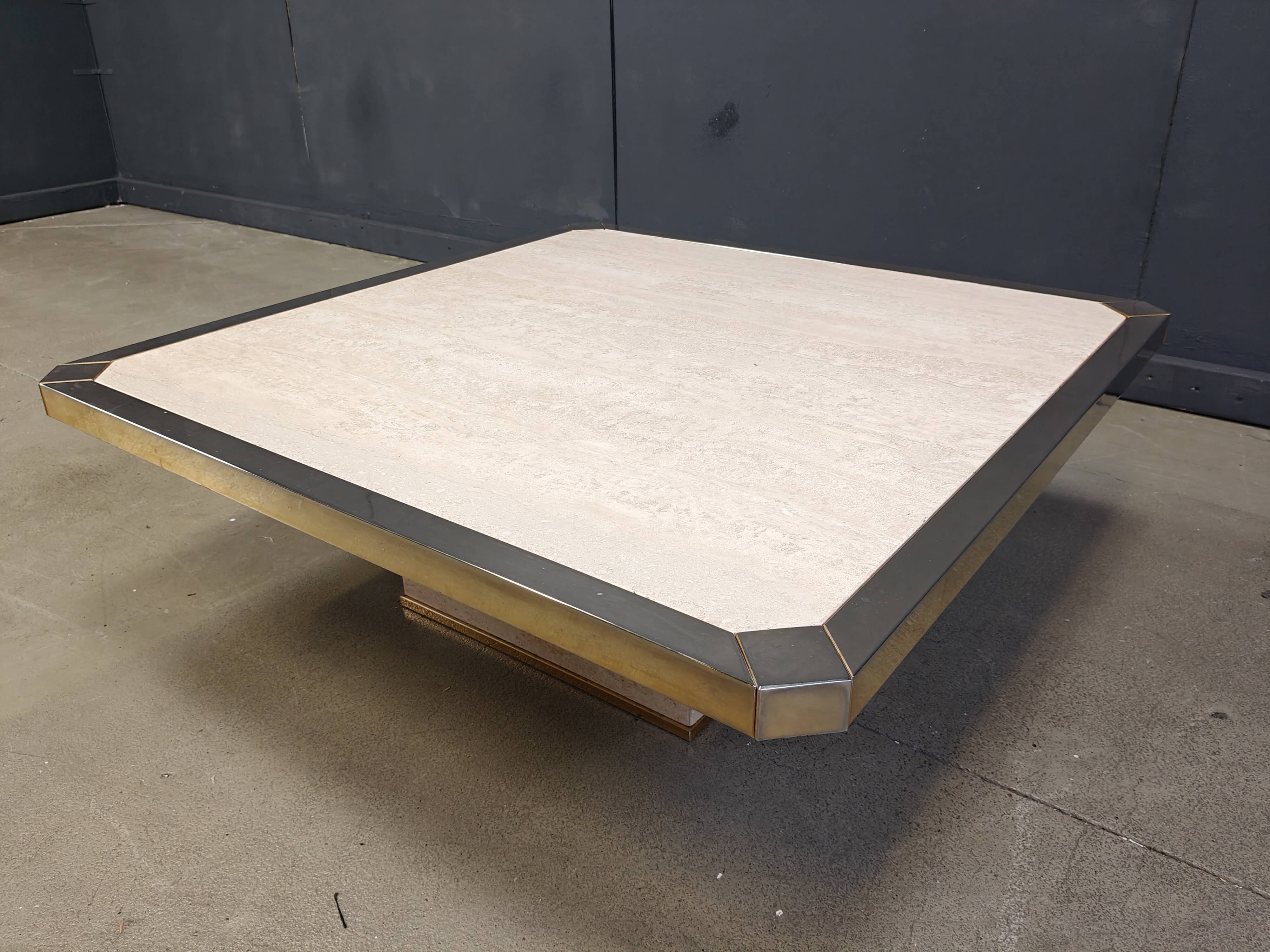 Vintage belgochrom 23kt gold and travertine coffee table , 1970s