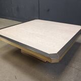 Vintage belgochrom 23kt gold and travertine coffee table , 1970s