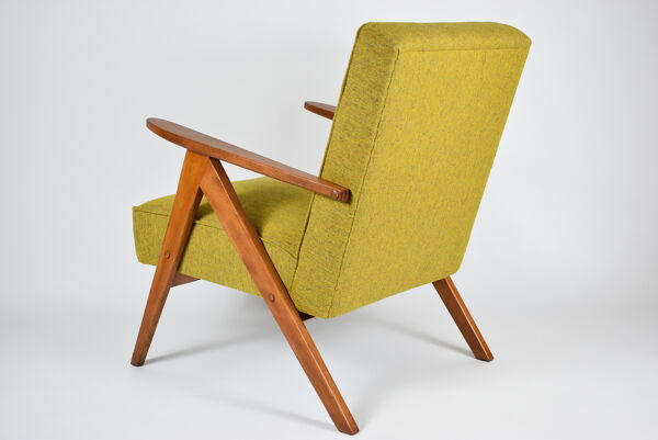 Fauteuil des années 60 Compas, restauré, moutard jaune