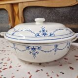 Iron earth soup tureen or vegetable dish bourgeois paris store model vieux lille blue garlands