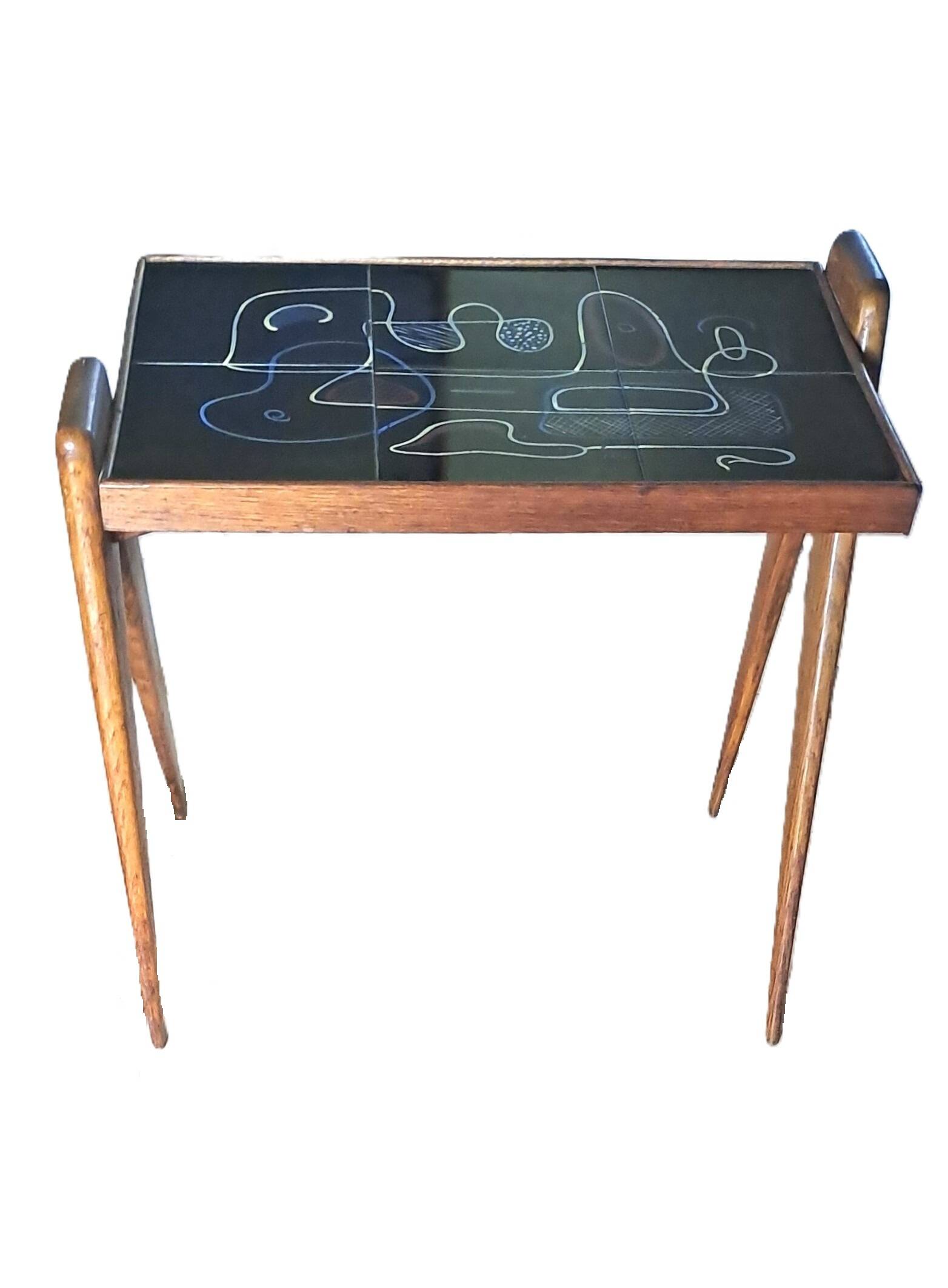 Table en teck et céramique de style scandinave, 1950