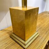 Vintage burlwood rectangular table lamp, France 1980s