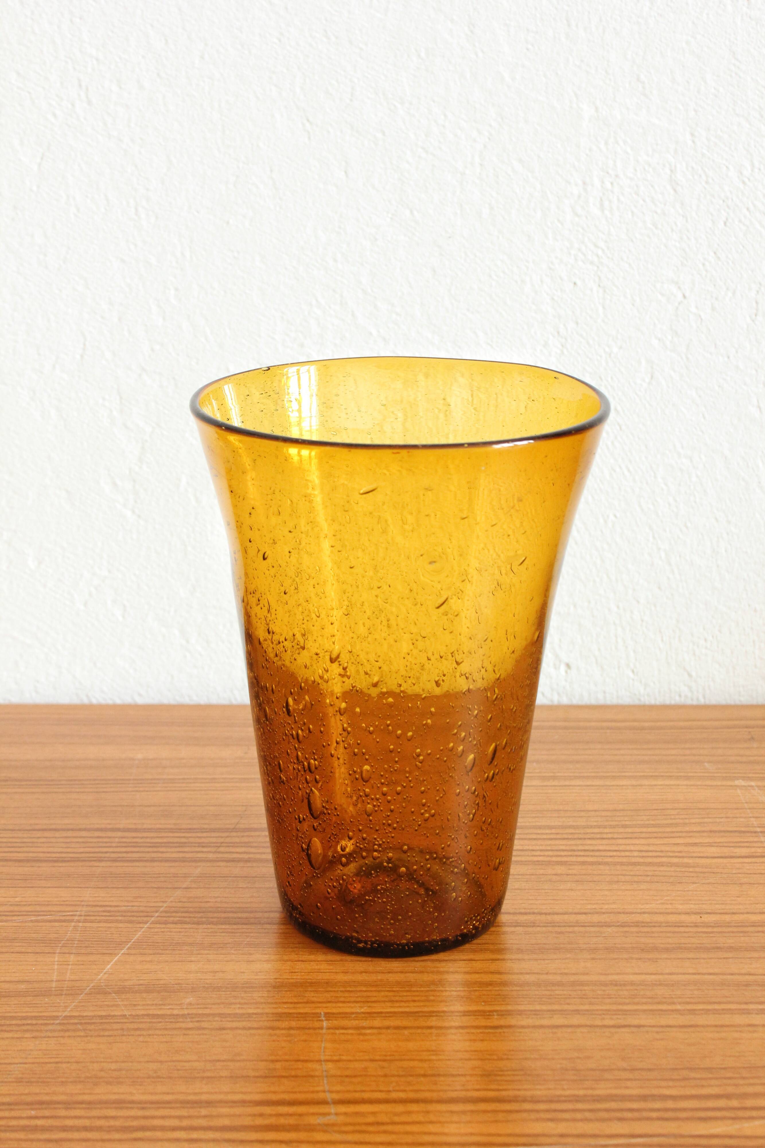 Vintage amber bubble blown glass vase