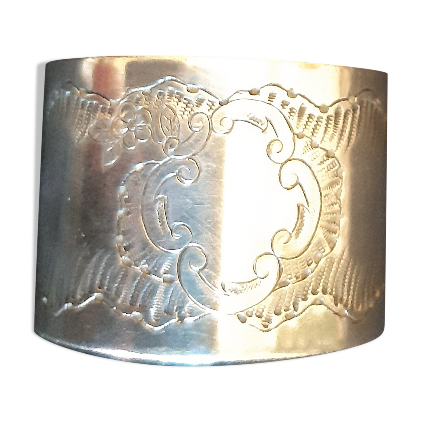 Un encrypted silver metal towel ring