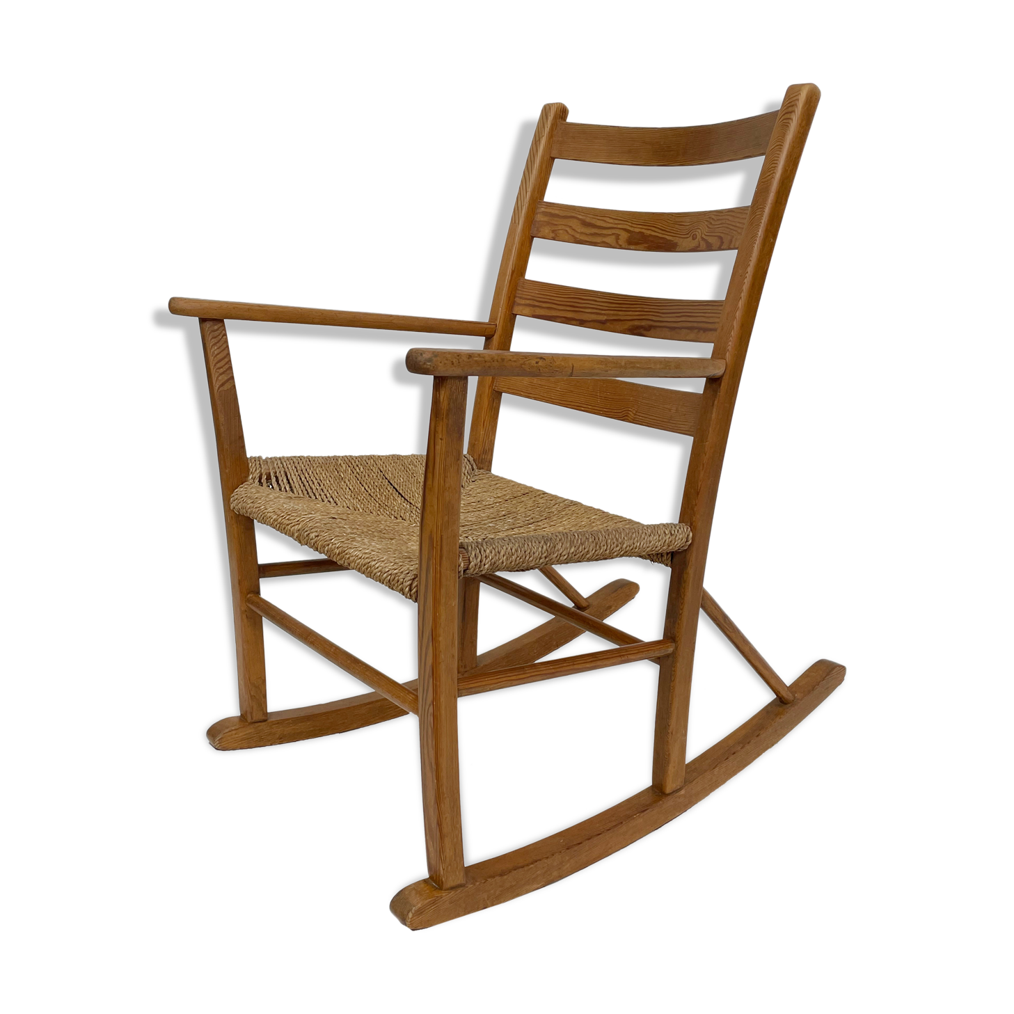 Mid century pine & sisal rocking chair, 1950s
