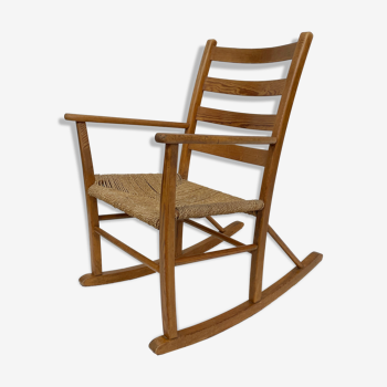 Mid century pine & sisal rocking chair, 1950s