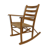 Mid century pine & sisal rocking chair, 1950s