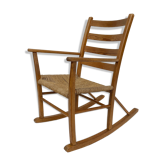Mid century pine & sisal rocking chair, 1950s