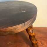 Round tripod stool with turned wooden legs