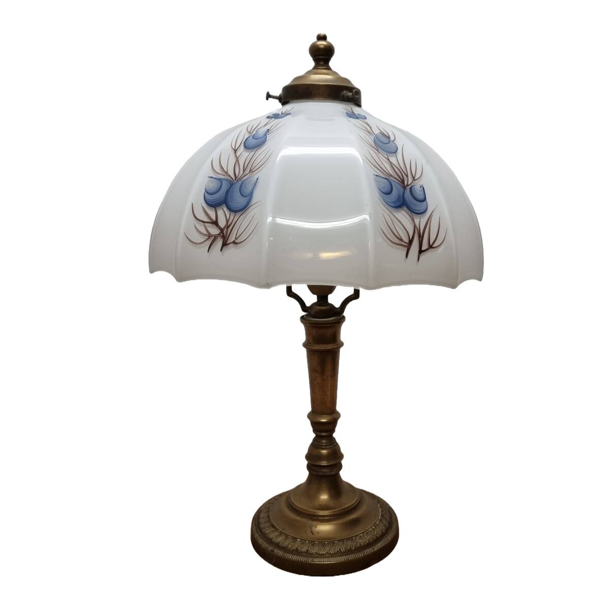 Vintage Brass Lamp With White Opaline Shade