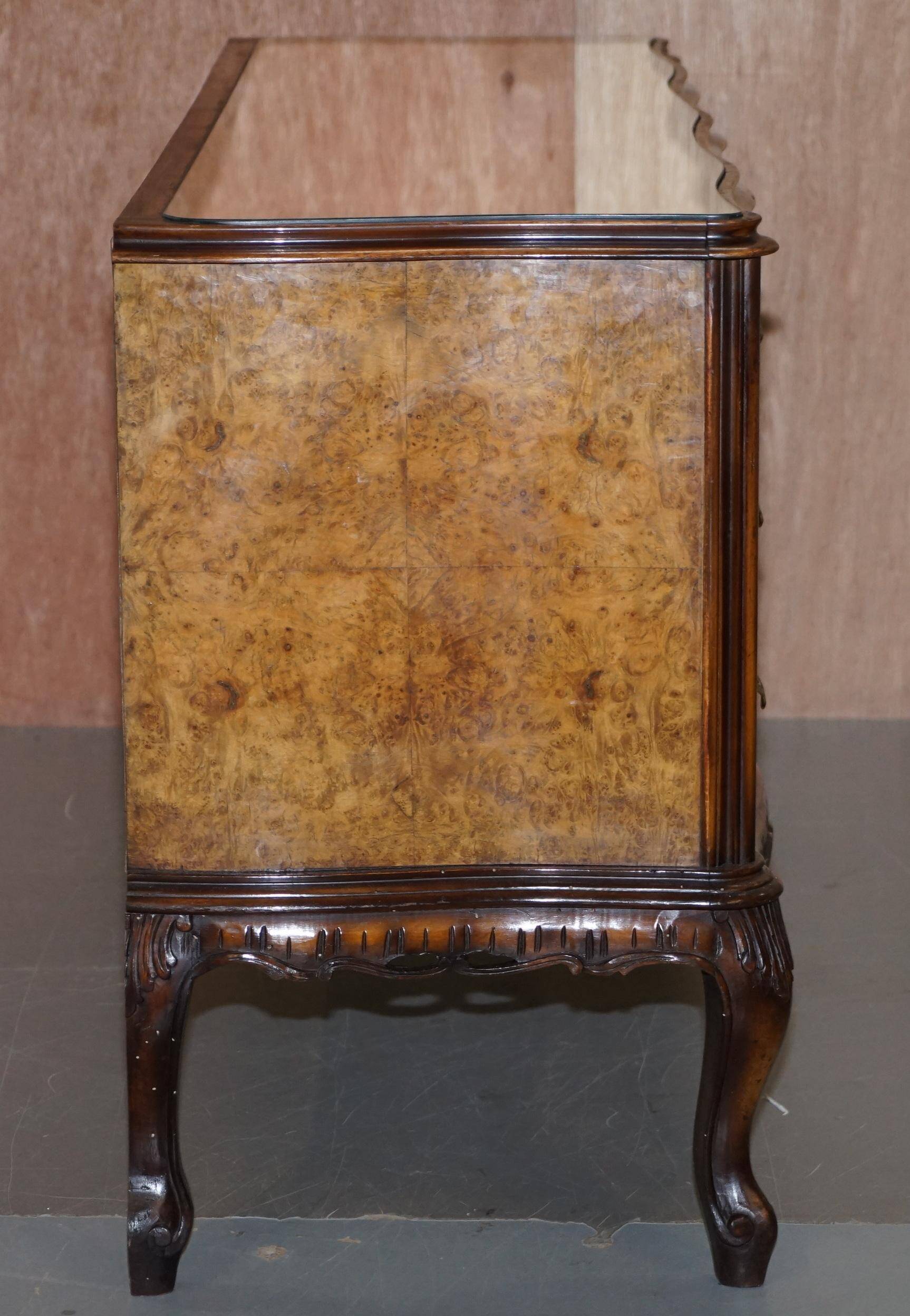 Vintage Italian Buffet in Walnut with Serpentine Front and Mirror Top