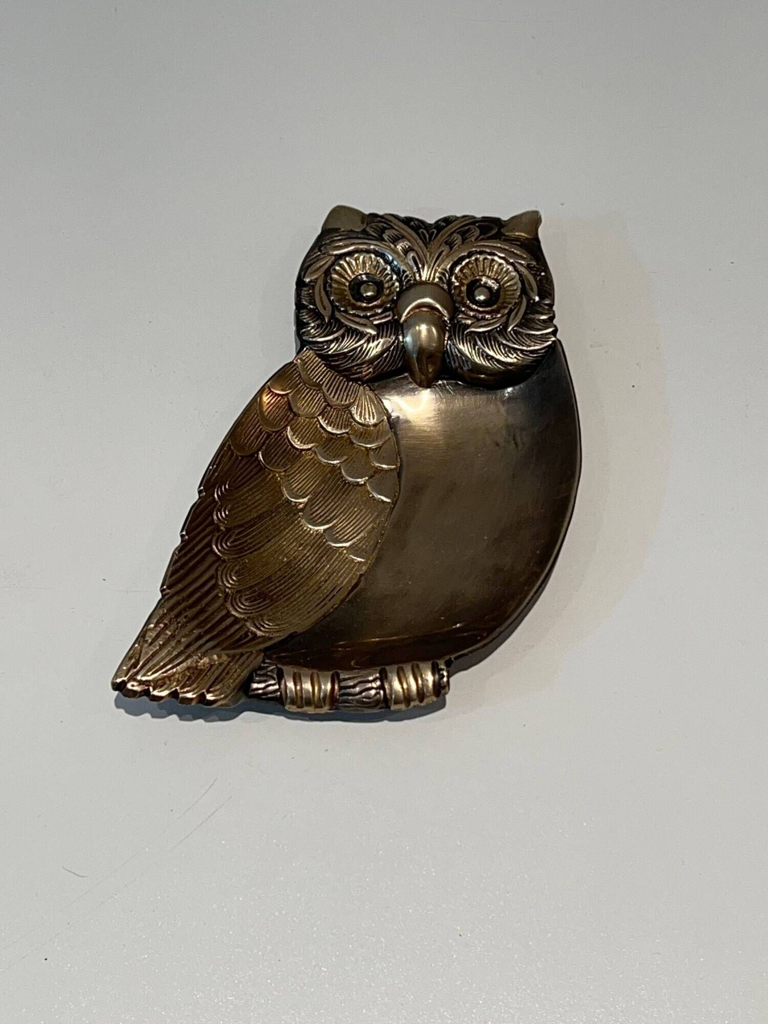 Brass Owl Catchall with Chiseled Feather Decoration. Italian Work in the