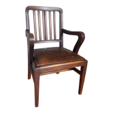 Fauteuil bois assise cuir Art Déco