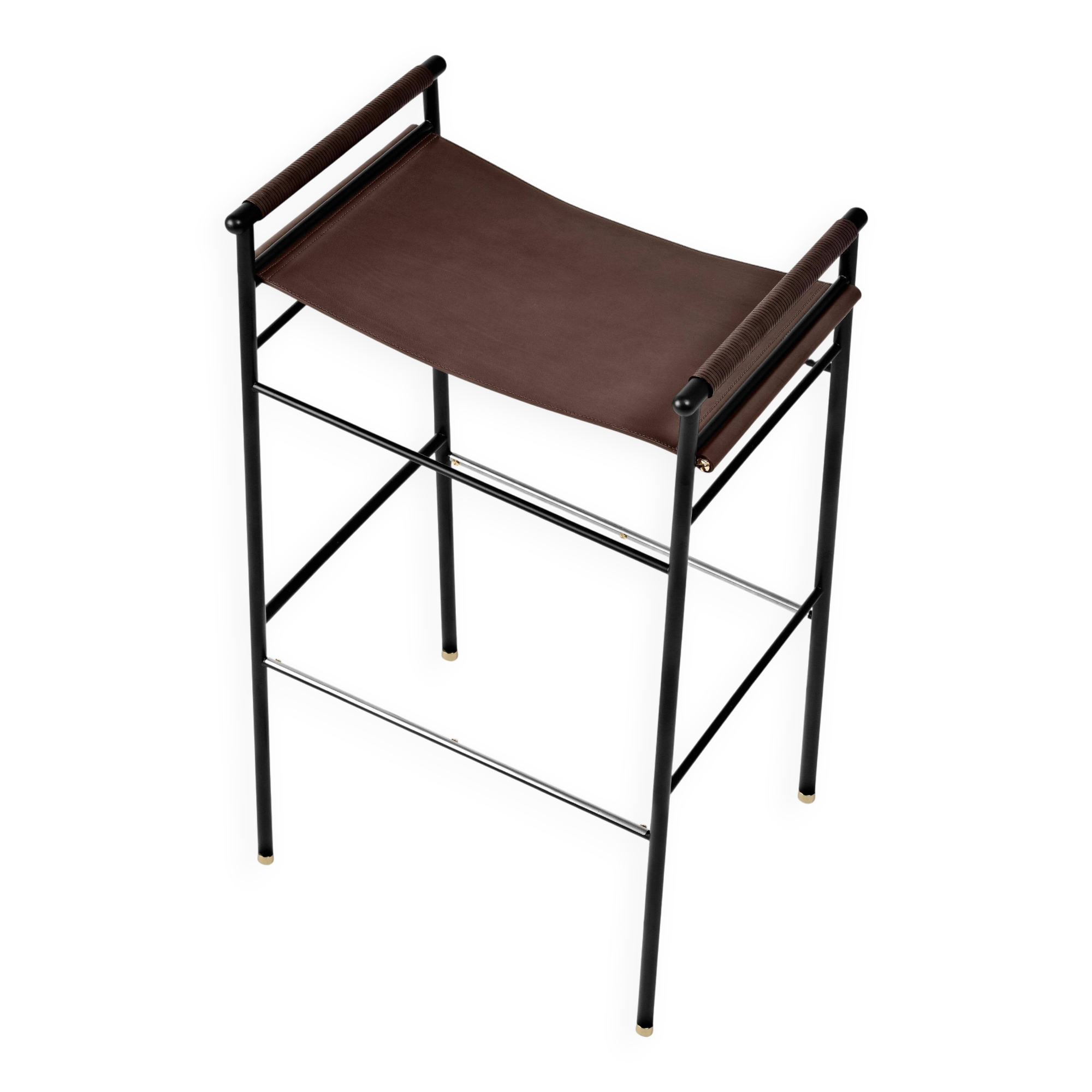 Lote de 3 Taburetes de Bar Contemporáneos "Repose" Sillín Marrón Oscuro Estructura Engomada Negra