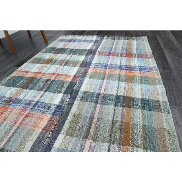 Vintage Turkish Oushak Handmade Wool Cotton Green Runner Rug 125x310