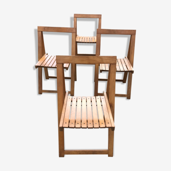 Ensemble de 4 chaises pliantes en bois, 1960