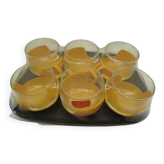 6 tasses à café Mellita vintage 70's sur plateau
