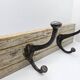 Solid teak coat hook with 2 double cast iron hooks