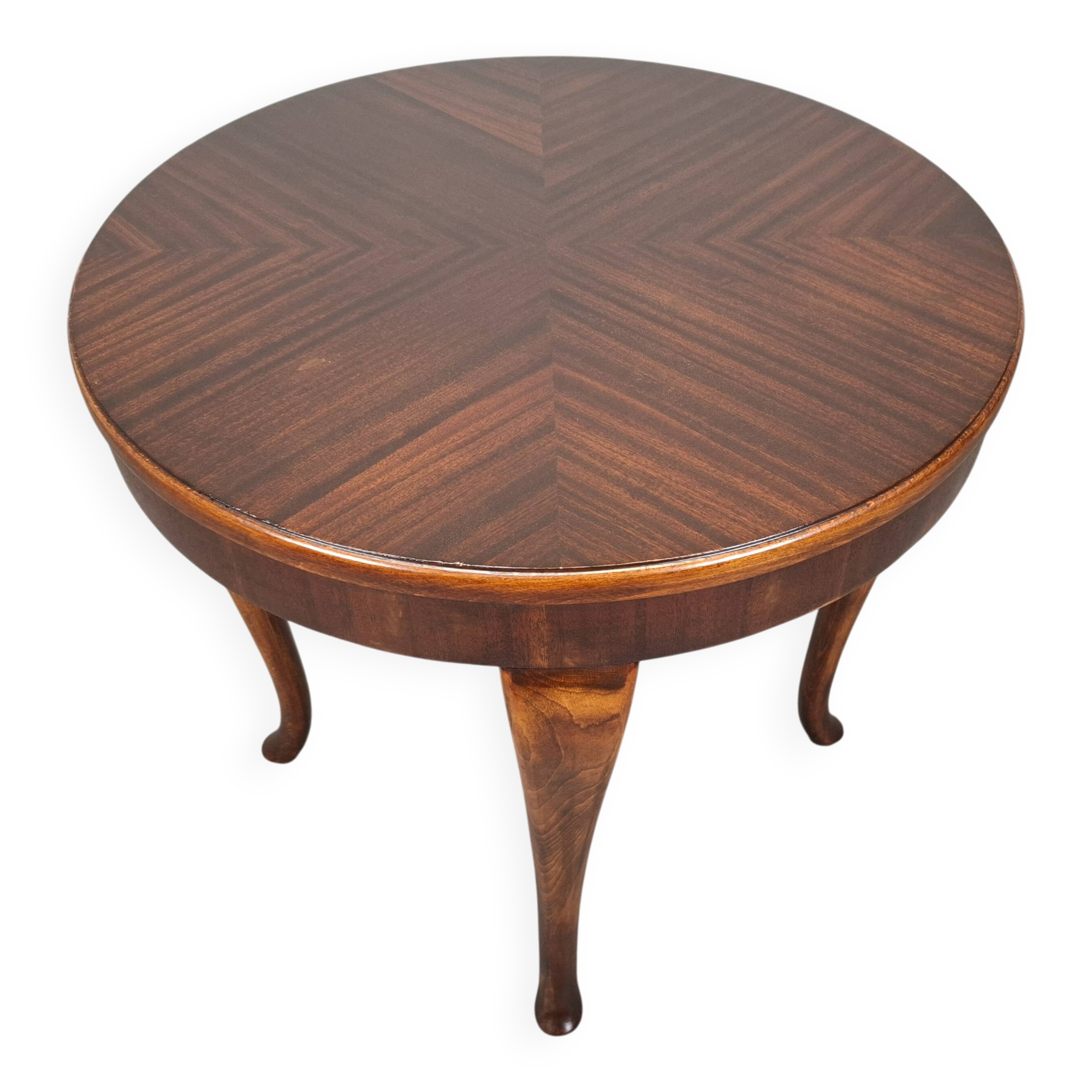 1930s Czechoslovak Art Deco Round Table in Wood and Veneer