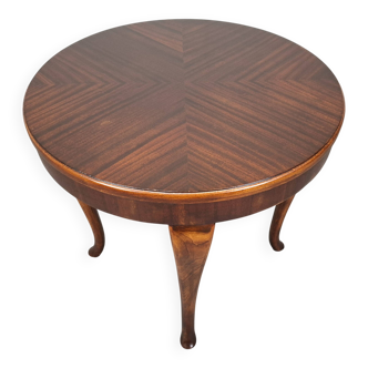 1930s Czechoslovak Art Deco Round Table in Wood and Veneer