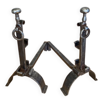 Large wrought iron andirons from the 18th century