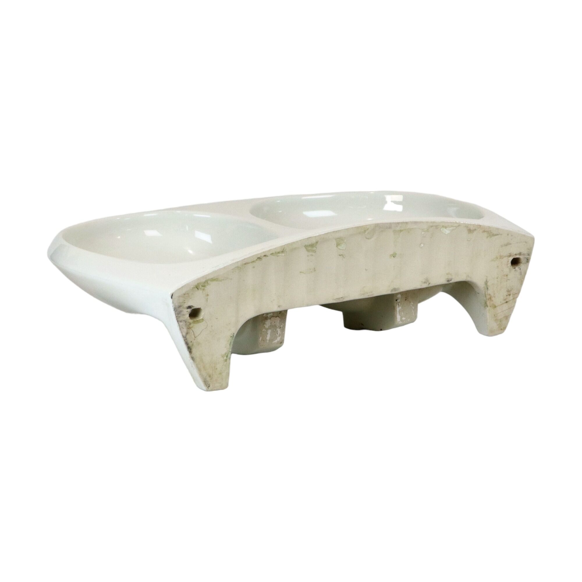 Vintage retro double sink 1970s white ceramic