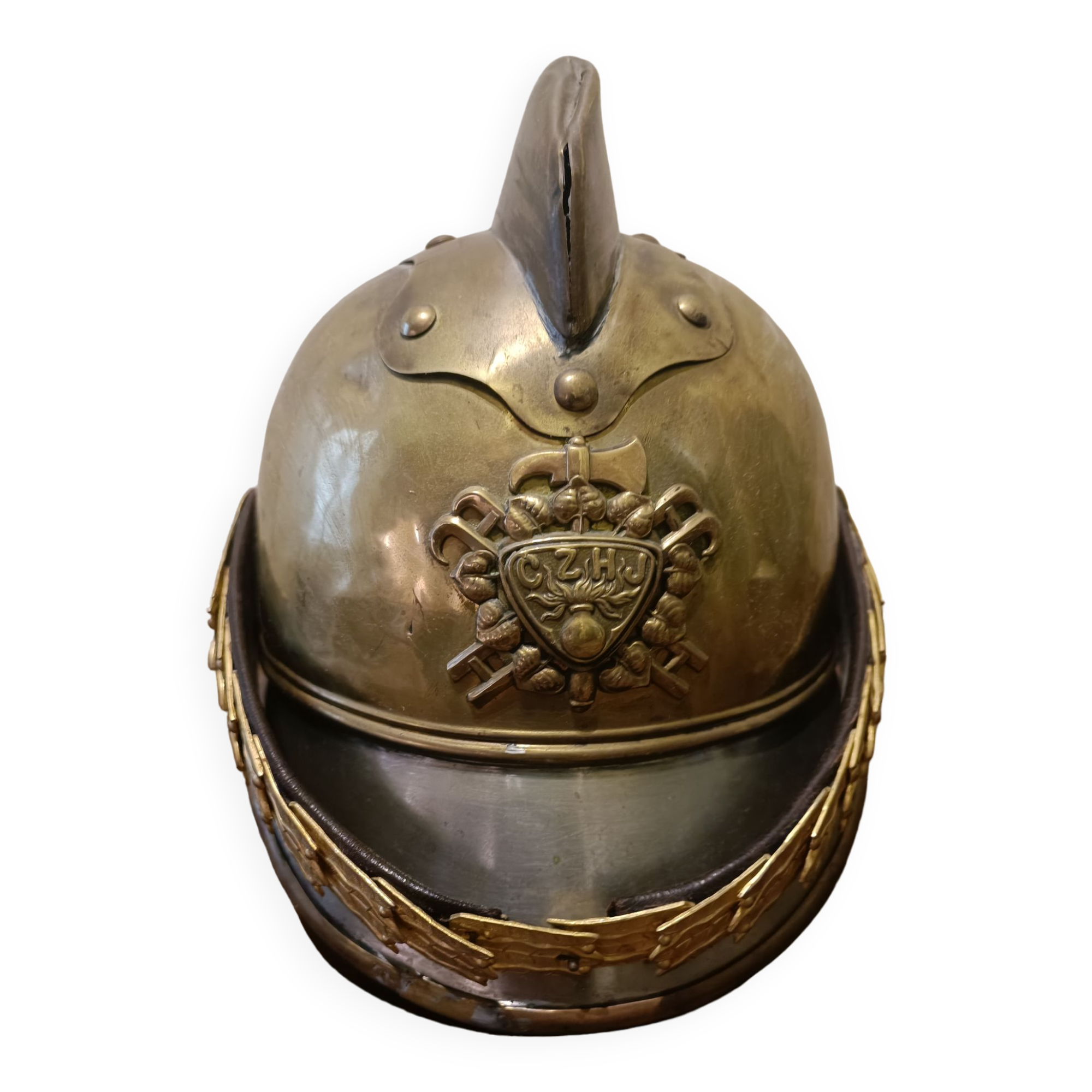Casque pompier ancien en laiton