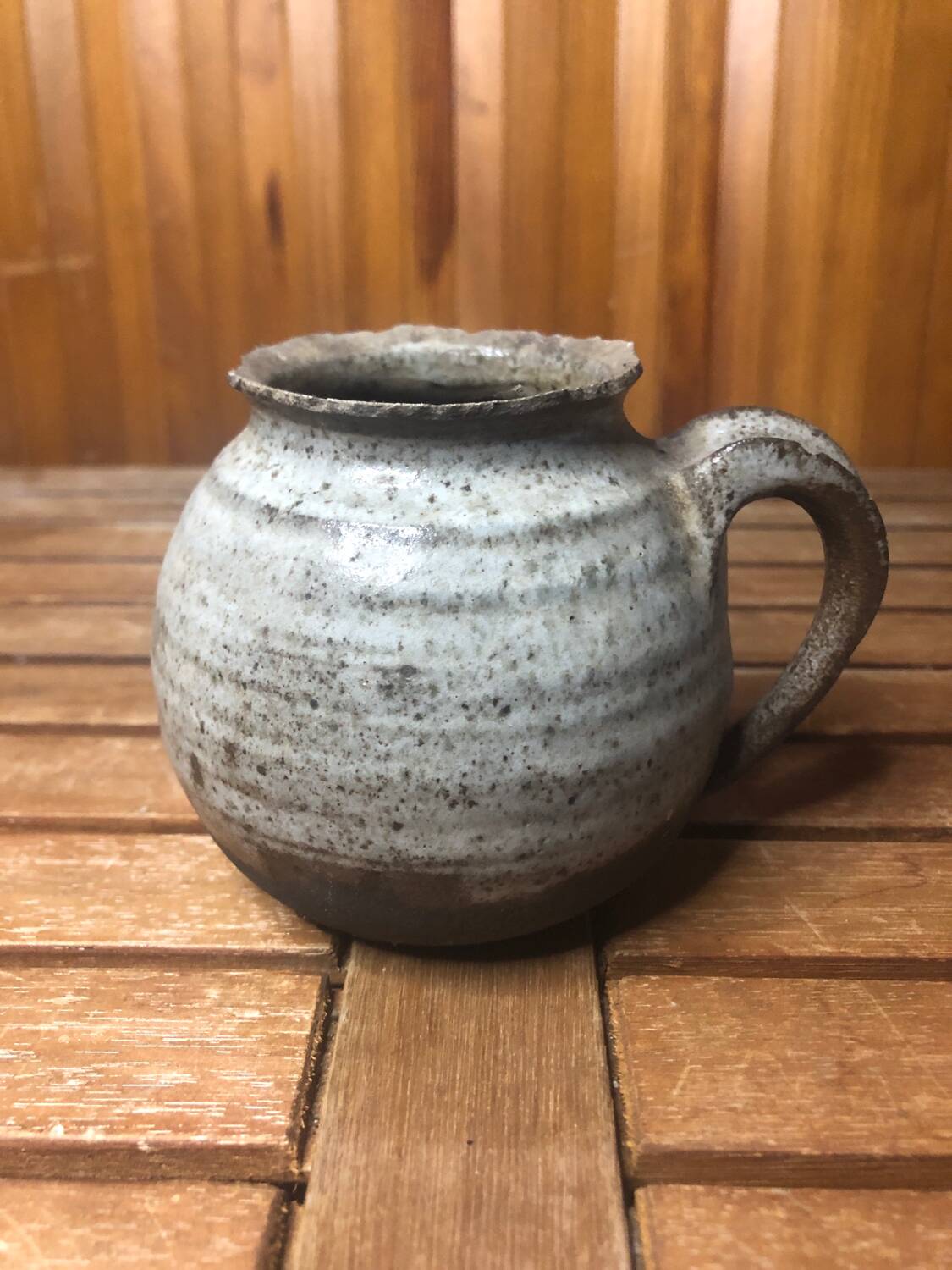 Old Vintage Gray & Black Ceramic Pitcher